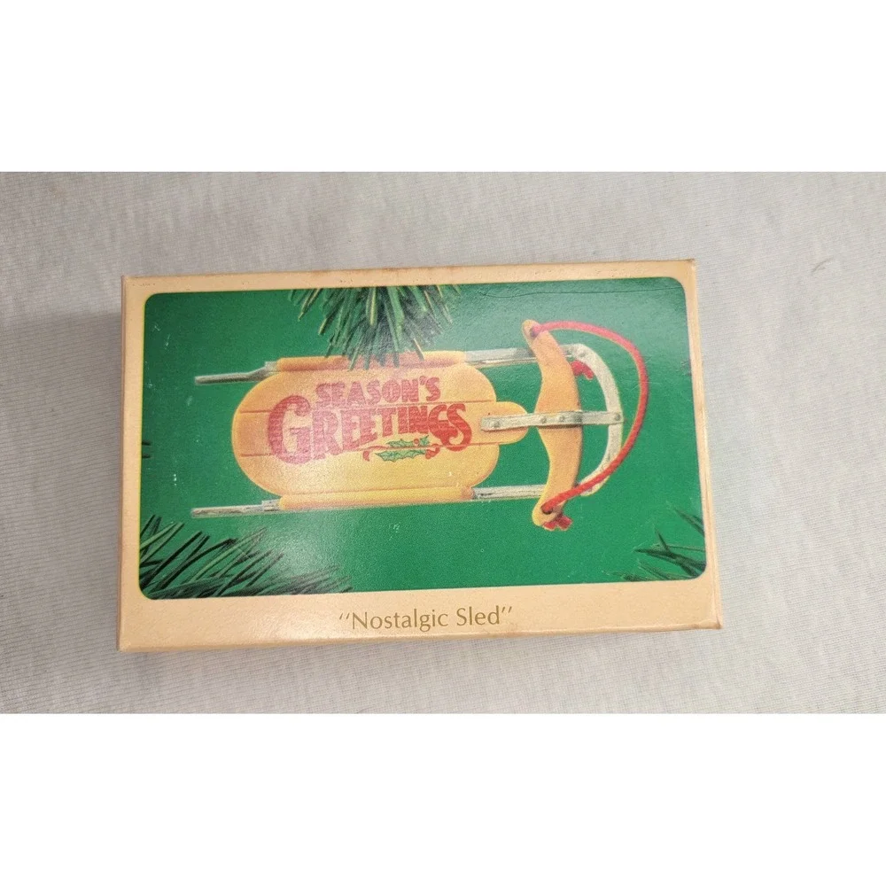1984 Hallmark Keepsake Ornament Nostalgic Sled Seasons Greetings QX442-4